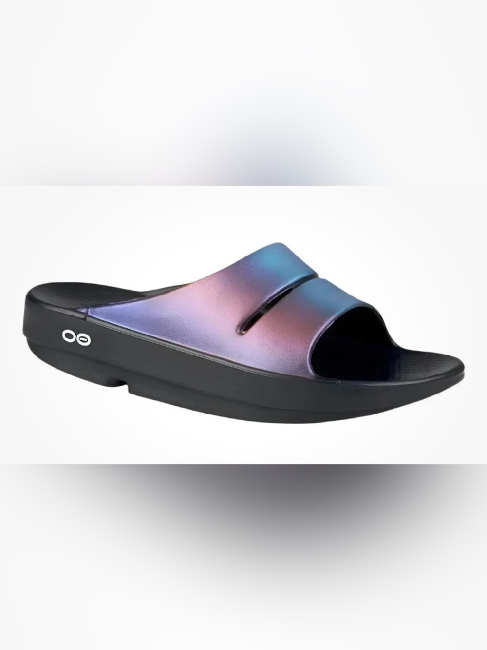 OOFOS OOAhh Luxe Slide Sz 8 Midnight Spectre Recovery Sandals Orig $75 Exc Cond